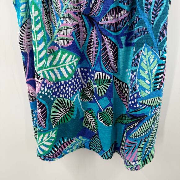 Cynthia Rowley Tank Top Size Large 100% Linen Tropical Leaf Print Summer Halter - Picture 7 of 9